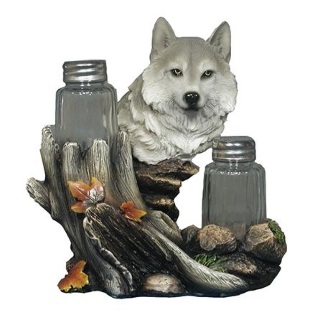 Decorative Gray Wolf Glass Salt and Pepper